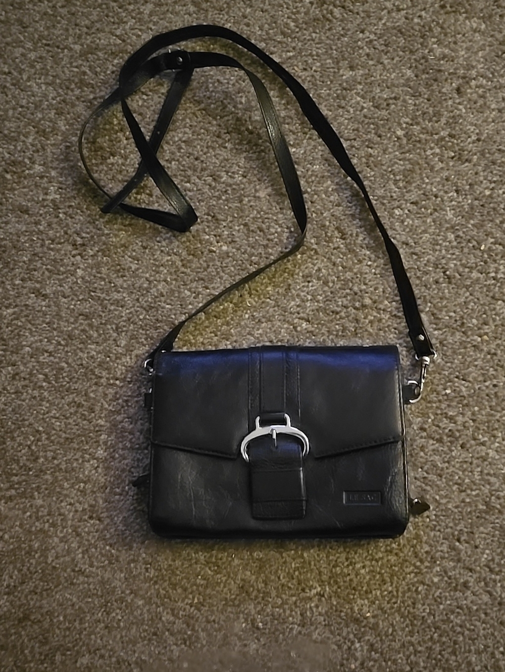 Le Sac Black Leather Crossbody Bag with Buckle Strap